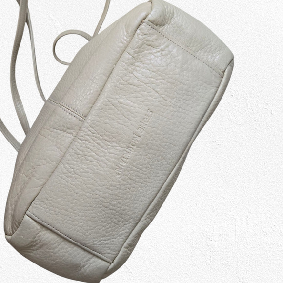 Vintage 1990s Beige Ivory Pebbled Leather Everyday Double Handle Shoulder Bag - Picture 16 of 16